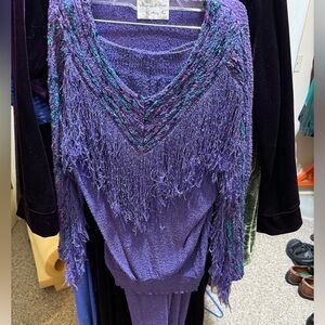 Vibrant Purple Women's Fringe Sweater and Pant set